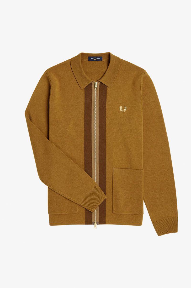 Camel Fred Perry Zip Through Cardigan Men's Knitwear | PH 1328FDNM